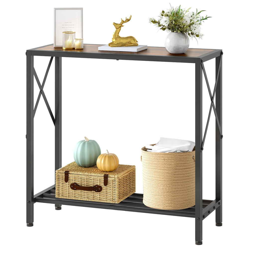 Console Table 2 Tier Narrow Rustic Brown A8556