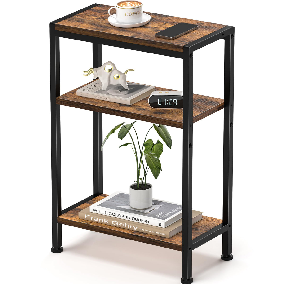 Narrow 3 Tier Slim Side Table Rustic Brown M9443
