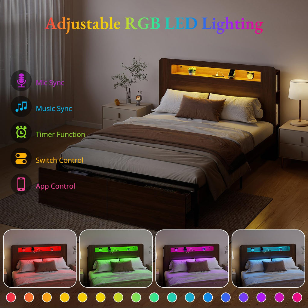 Wood Bed Frame Full with 2 Storage Drawers V506515