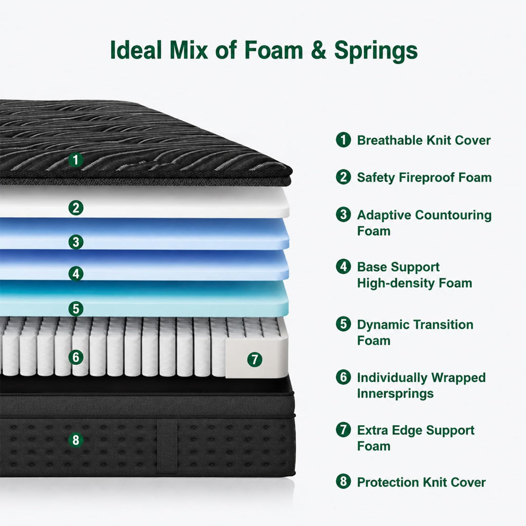 14 Inch Medium Firm Full Pocket Spring Hybrid Mattress O1947