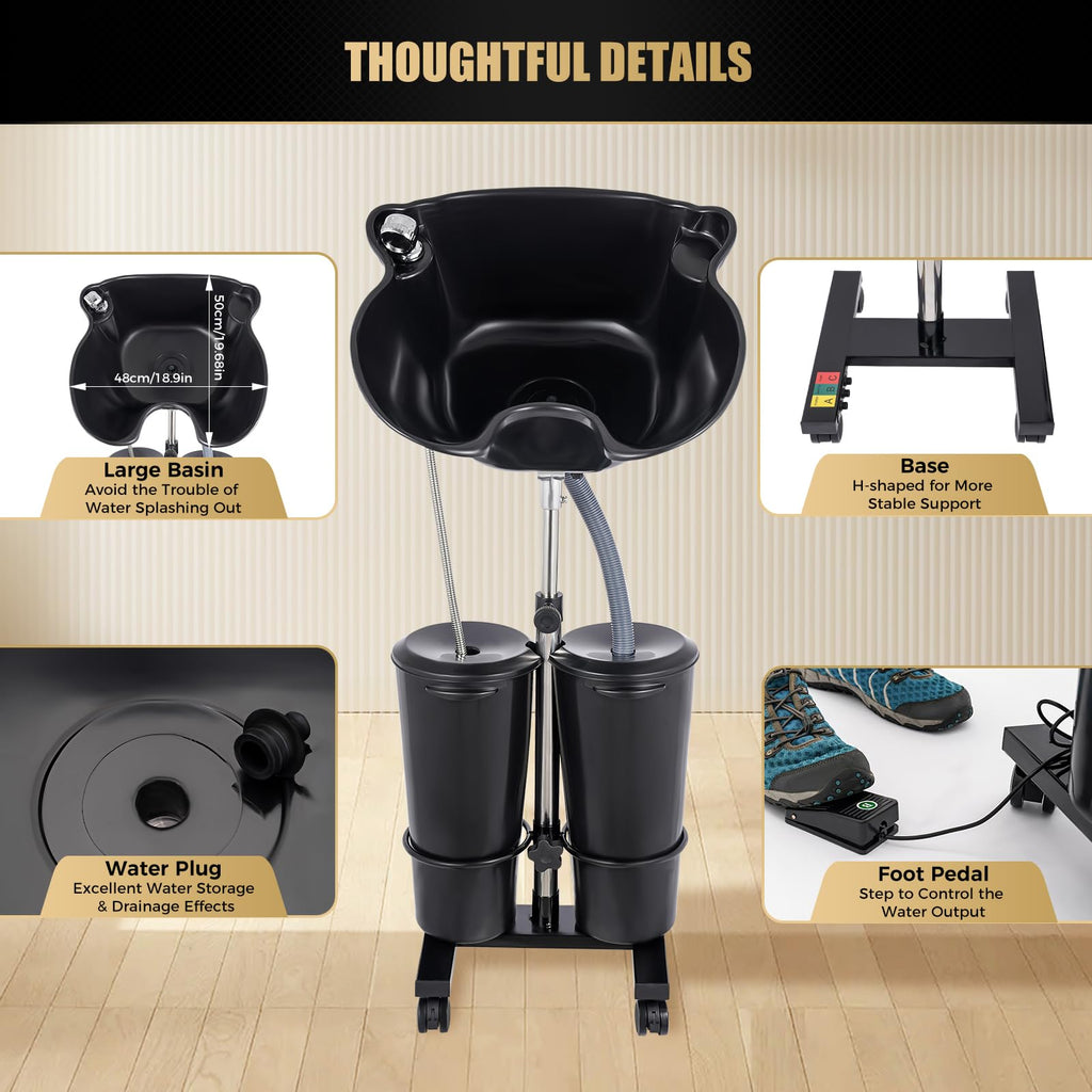 Electric Portable Height Adjustable Shampoo Bowl with Dual 10L Buckets P465051