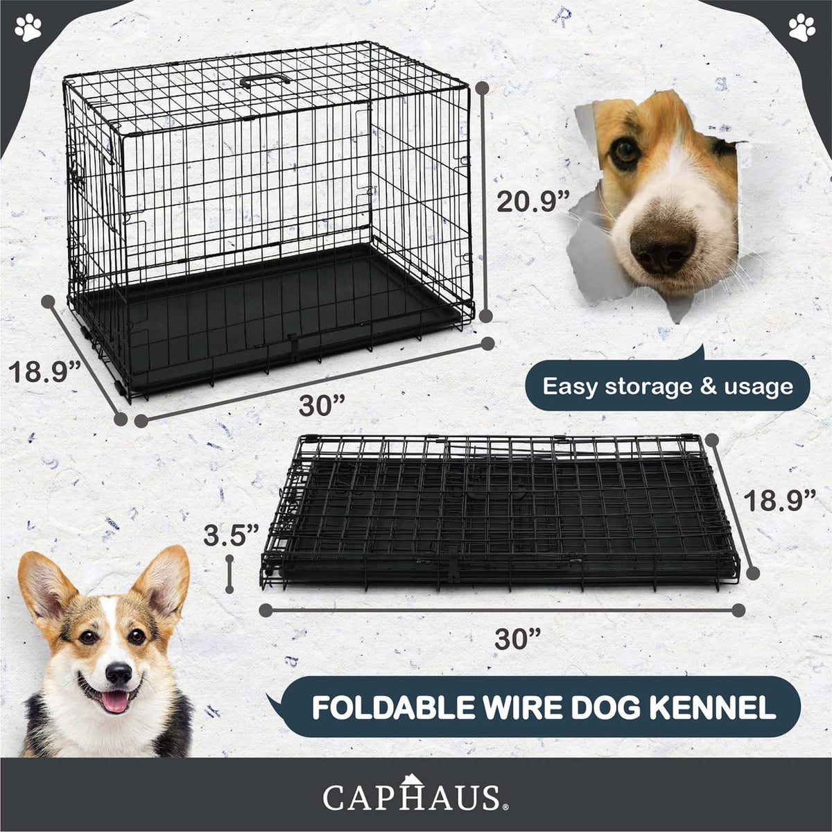 Foldable Wire Metal Dog Crate with Leak-Proof Pan S907702