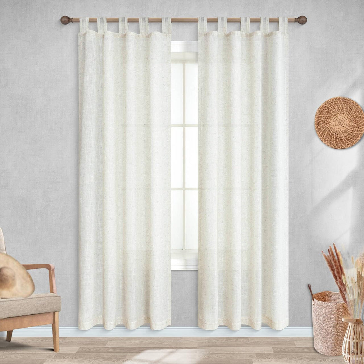 78 Inch Sheer Linen Curtains, 52" W x 78" L 2 Panels Set, Cream T626983
