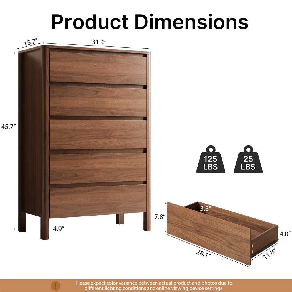 Walnut 5 Drawer Wood Dresser L8353