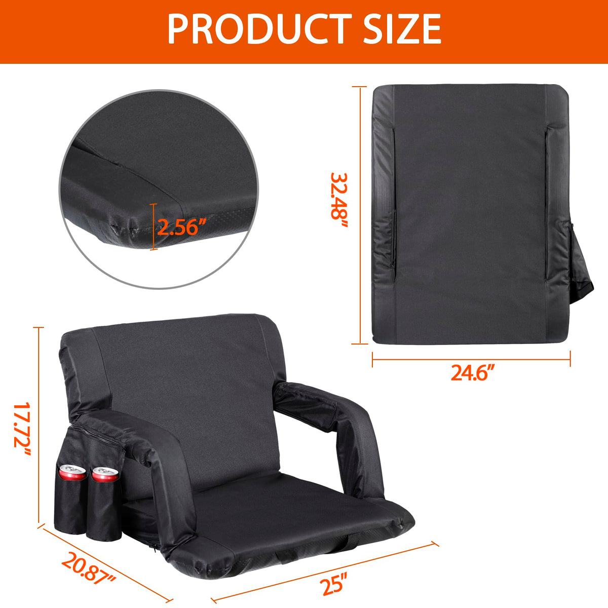 2 Pack Folding Bleacher Chairs with Cushion R59975