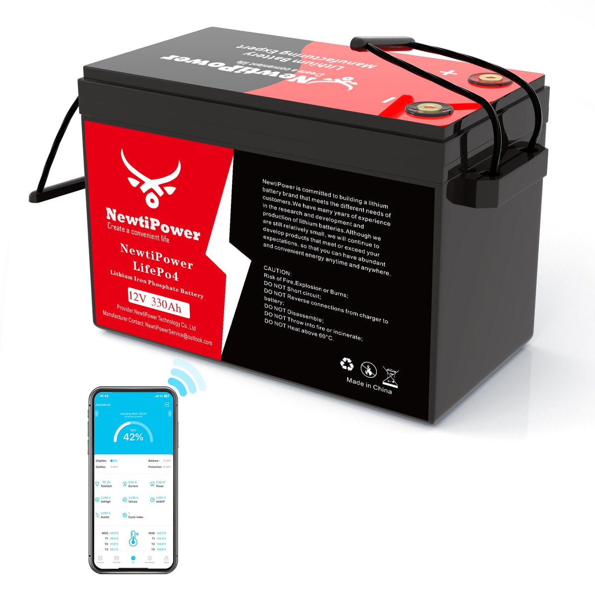 12V 330Ah LiFePO4 Battery with 200A BMS M482