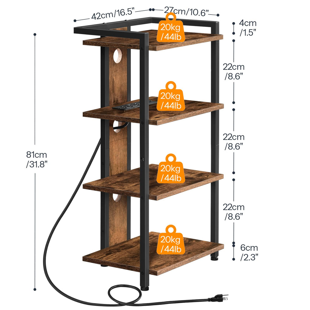 4-Tier Media Stand with Charging Station & LED Light S26012