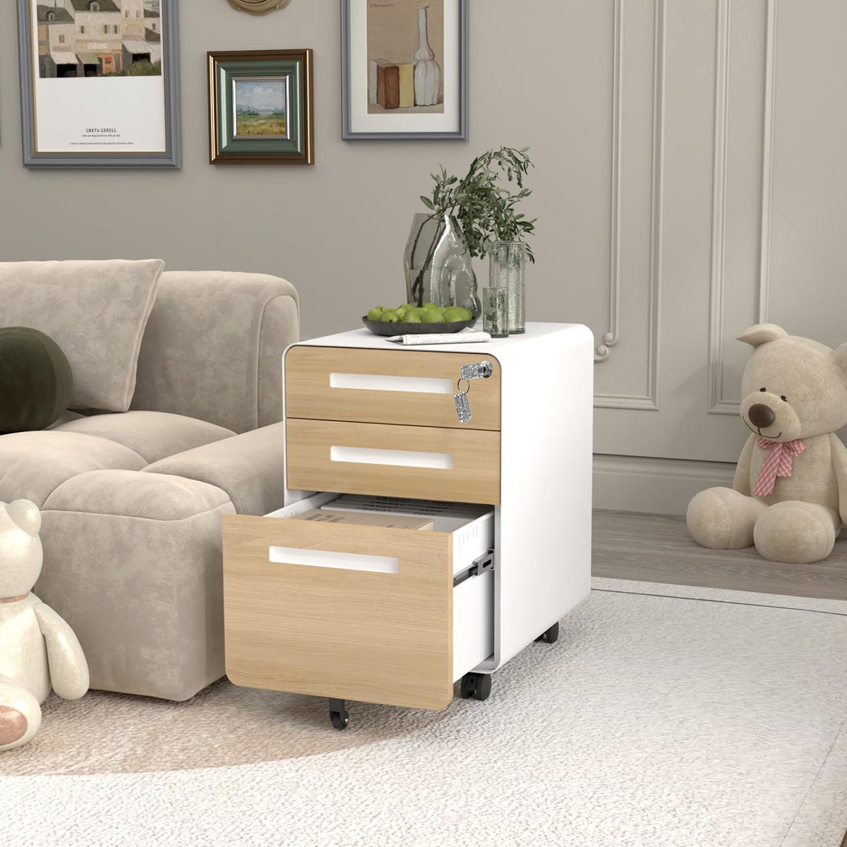 3 Drawer Mobile Metal File Cabinet with Lock L70816