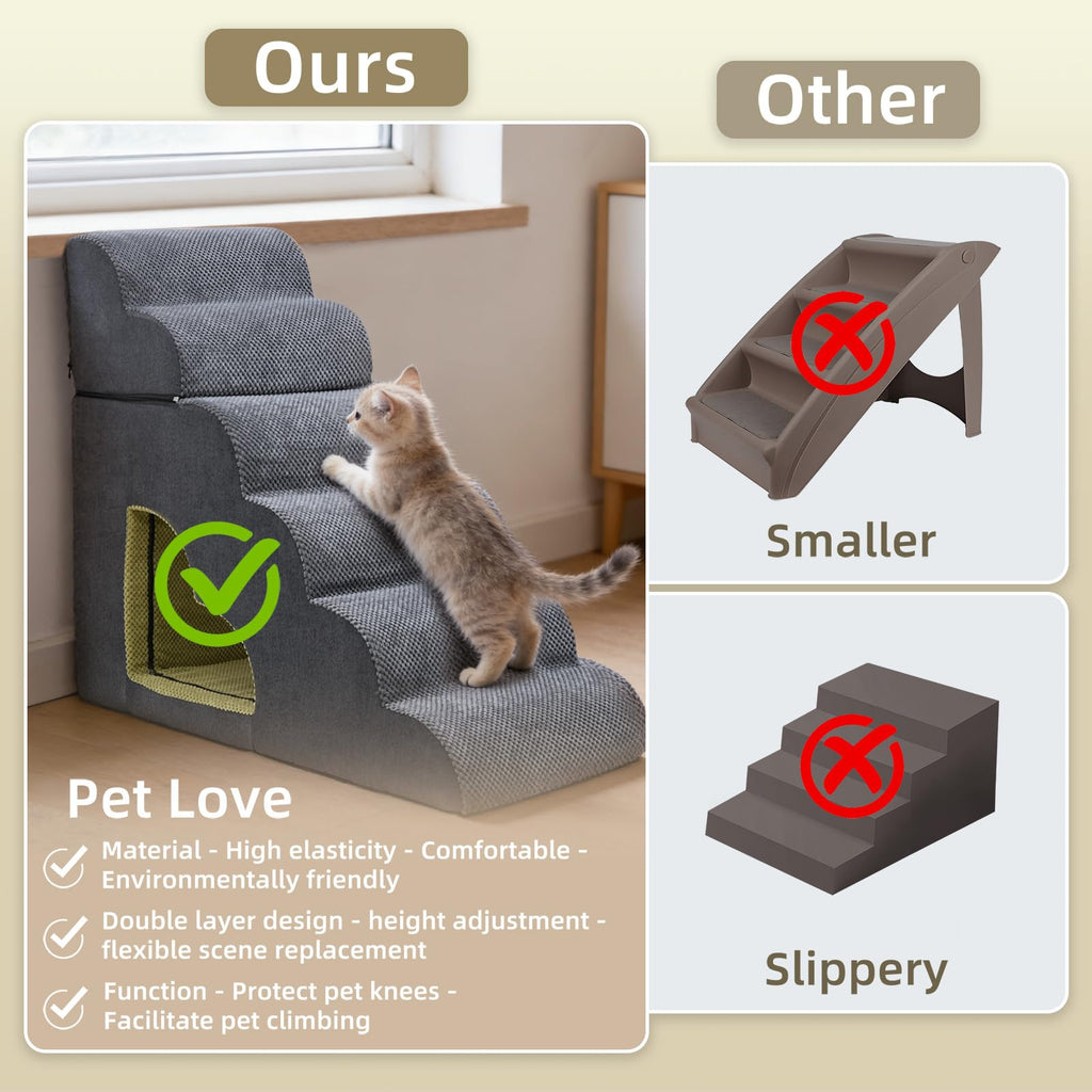 6 Step Non-Slip Grey Dog Stairs H3615