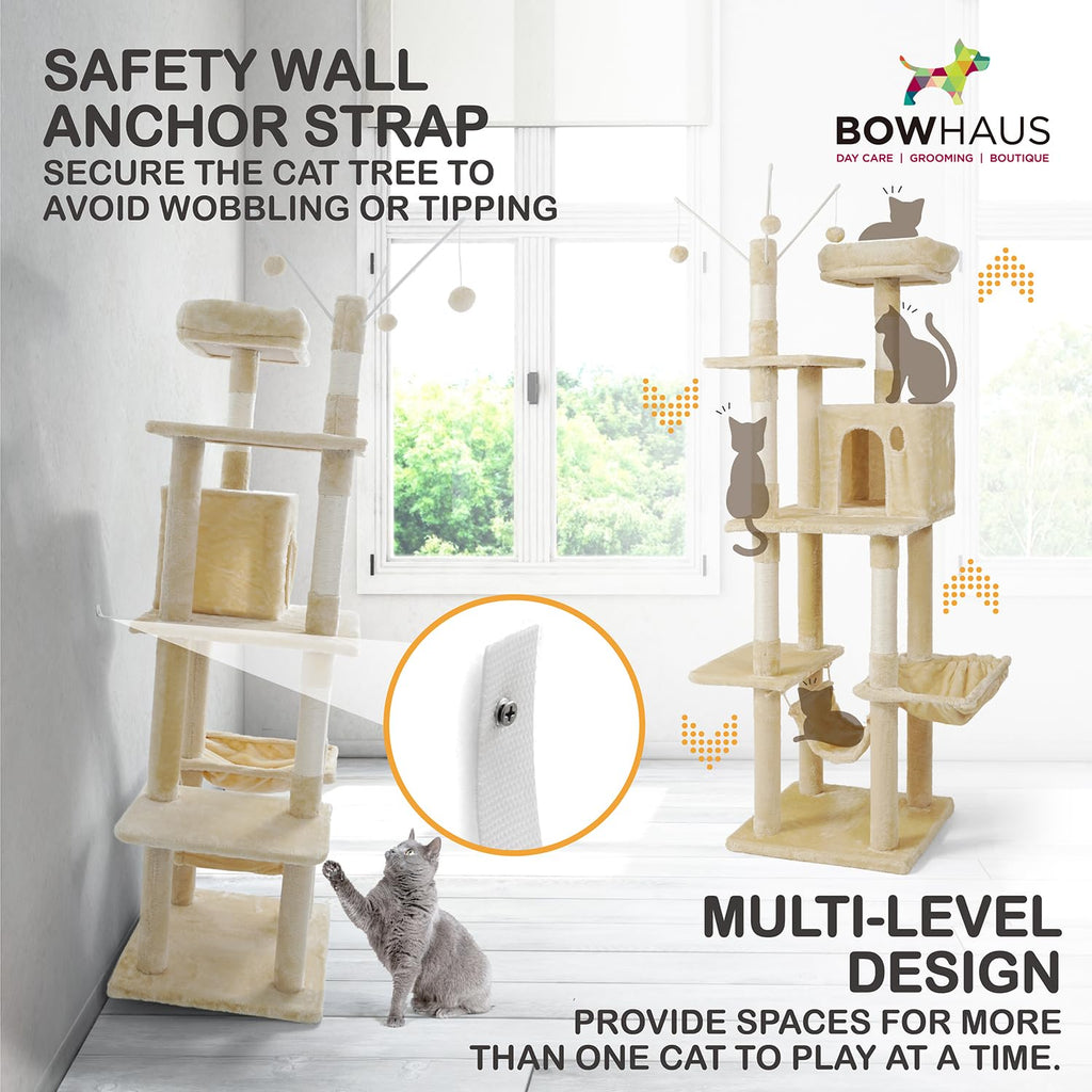 Tall Multi-Level Cat Tree with Scratching Posts, Hammock, Cat Cave Condo J153786