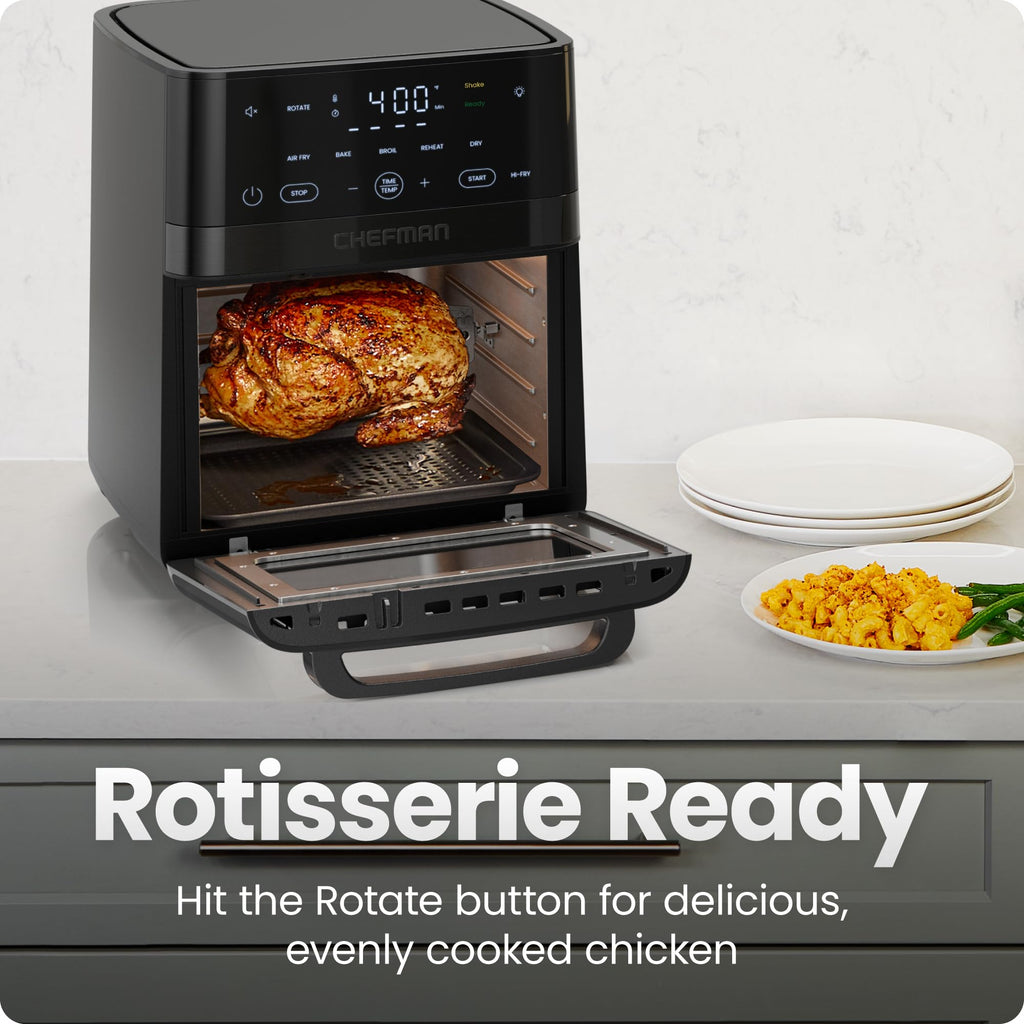 XL 14-Quart Multifunctional Air Fryer with Touchscreen Controls, Rotisserie, Food Dehydrator, Convection Oven – Black T271