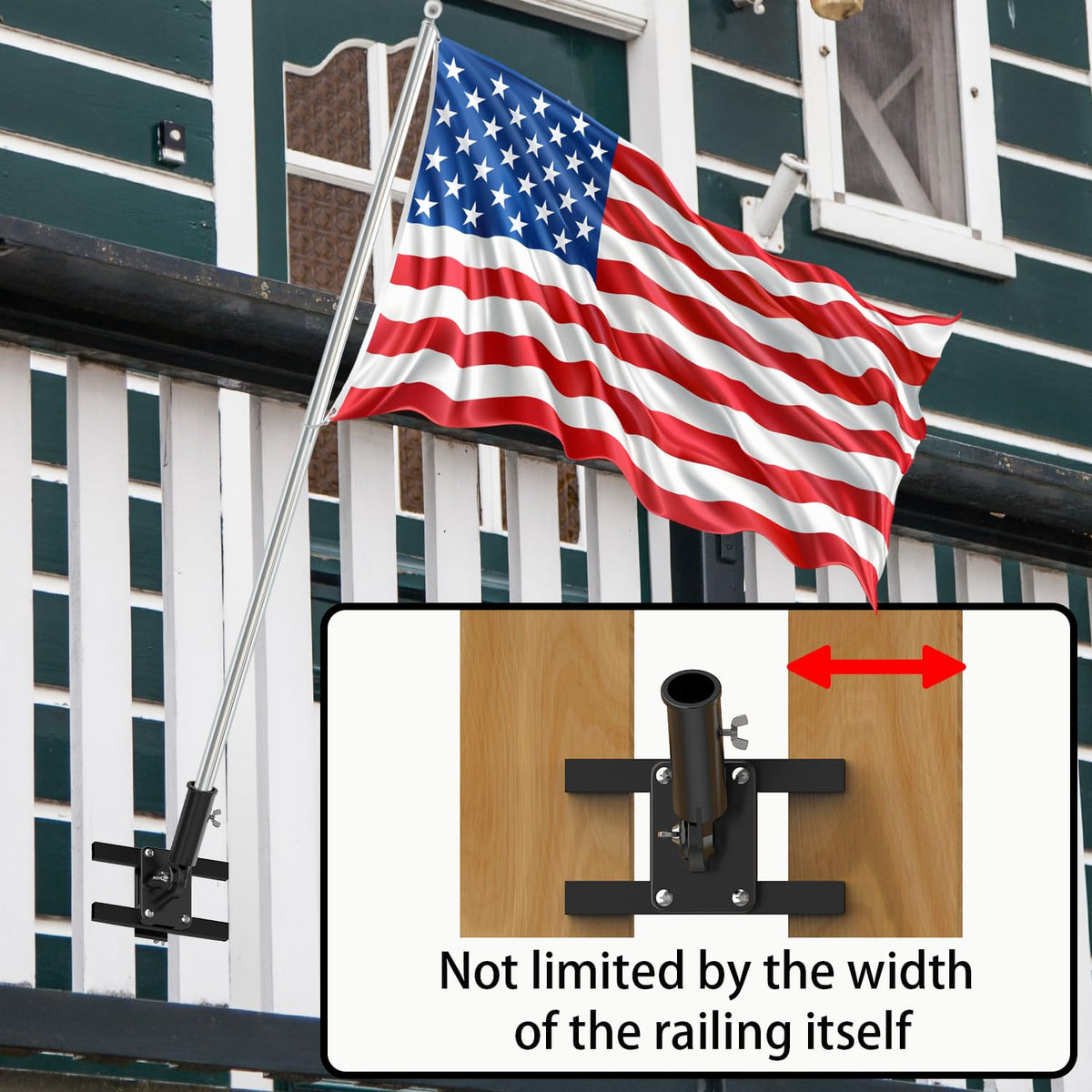 White Flagpole Mount for Round and Square Railing A76914