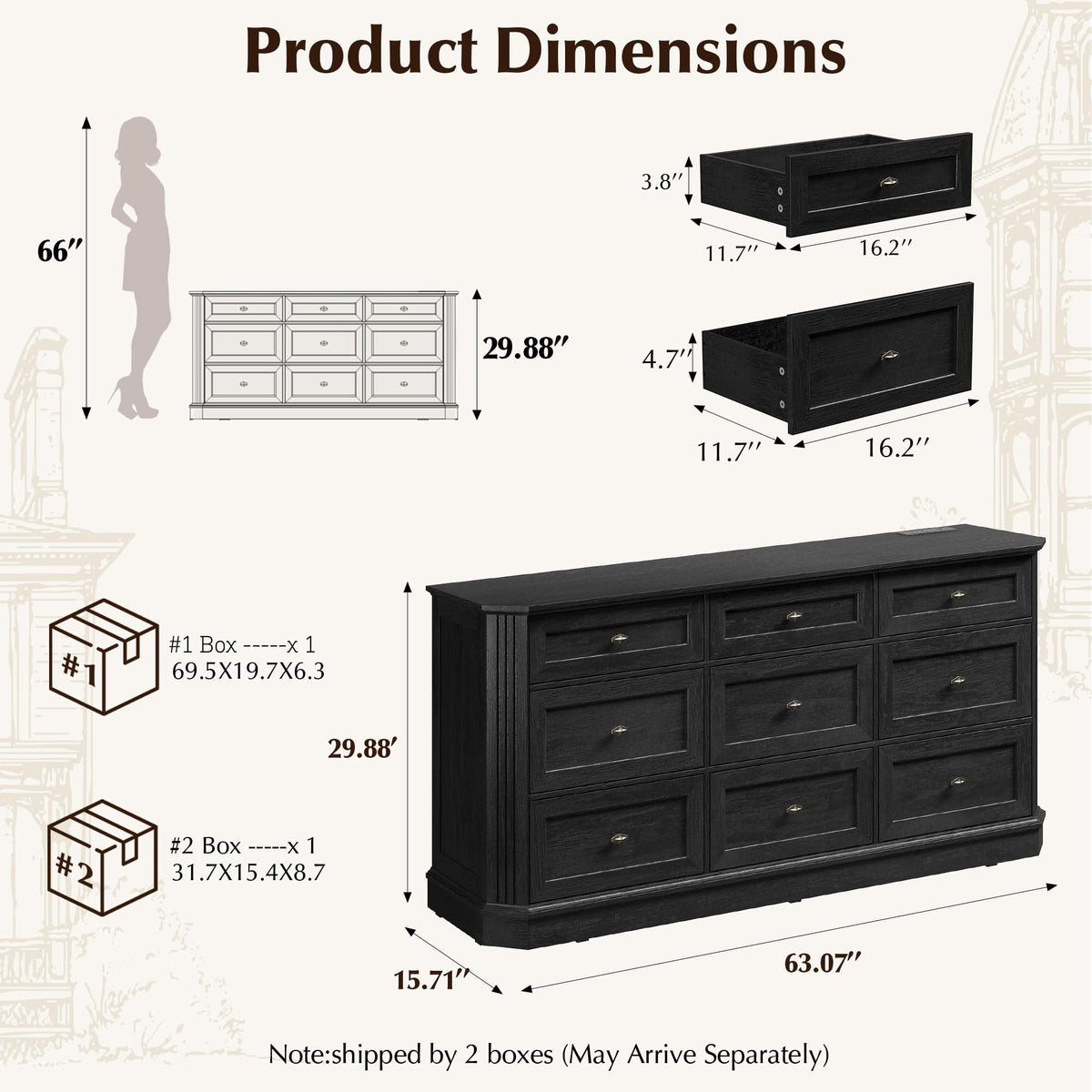 Black 9 Drawer Wood Dresser N692522