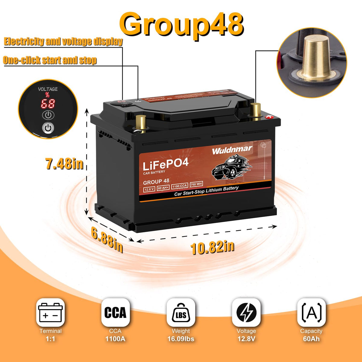 12.8V 60Ah 1100CCA Lithium Automotive Battery T747