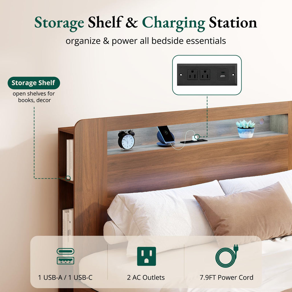 Wood Bed Frame Full with 2 Storage Drawers V506515