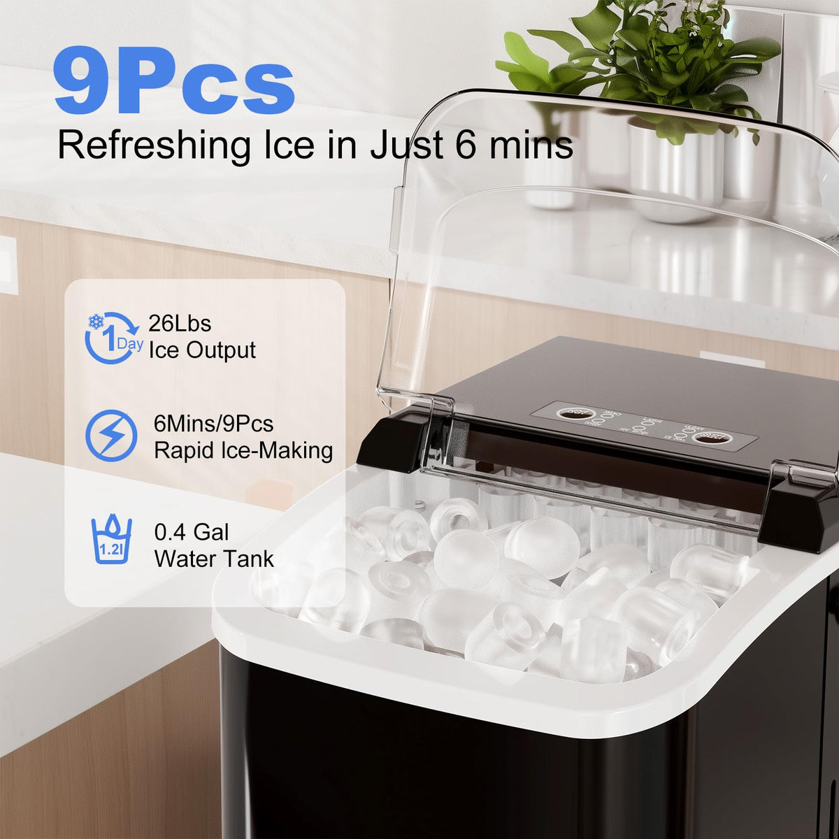 Portable Countertop Ice Maker Machine with Handle U5123