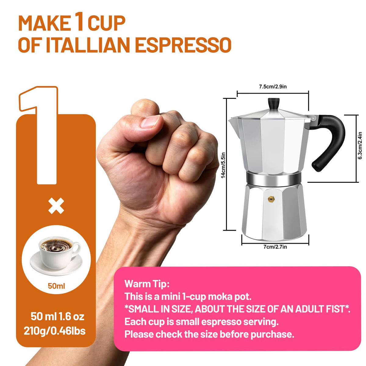 1-2 Cup Aluminum Stovetop Moka Pot Espresso Maker Z295