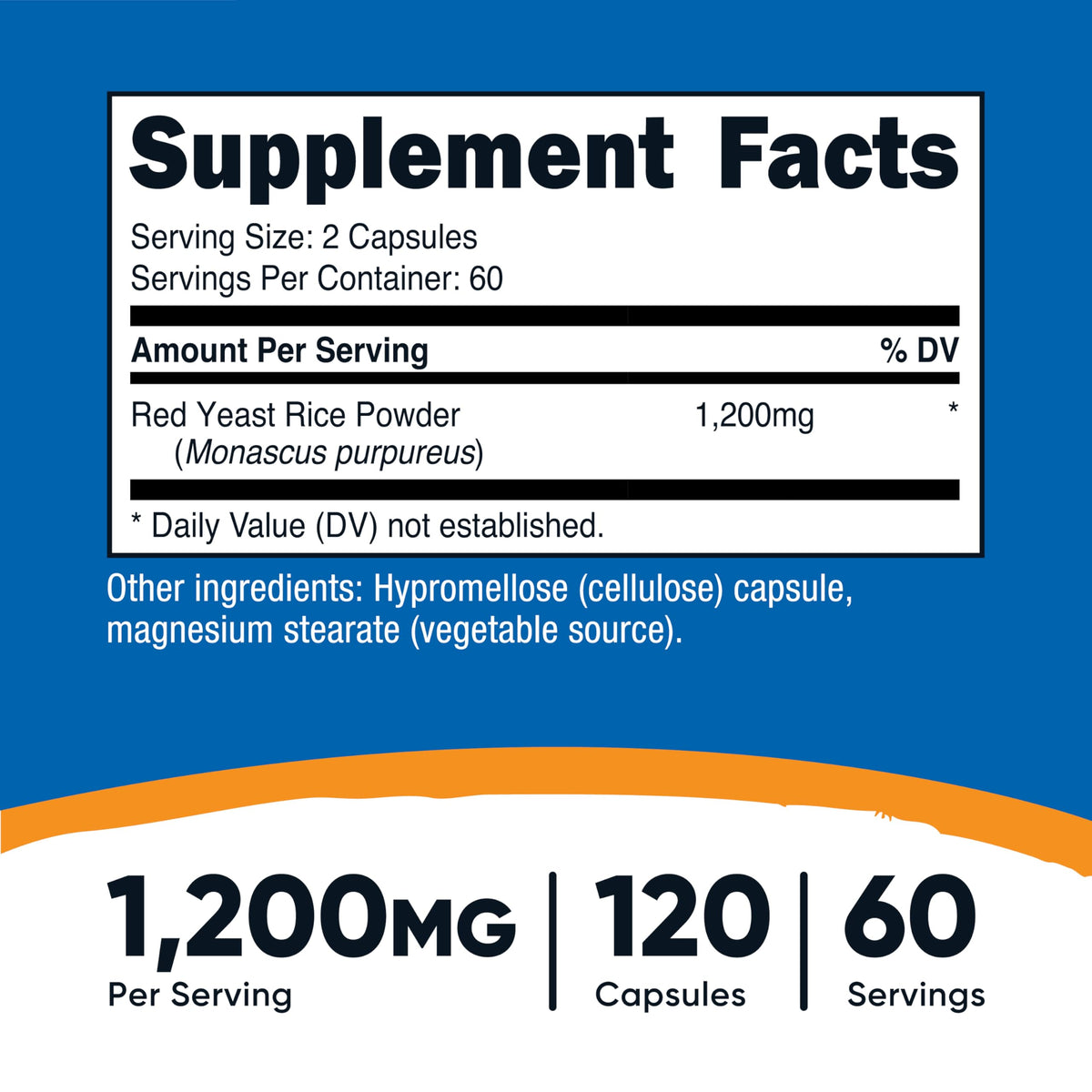 Red Yeast Rice 1200mg 120 Capsules Gluten Free F4518