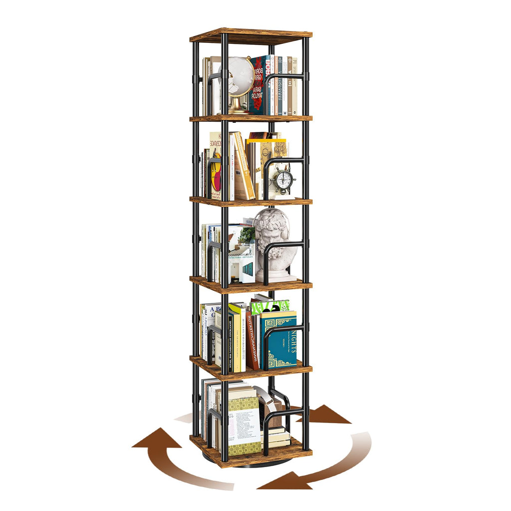5-Tier Rotating Bookshelf with Safety Rails M5347