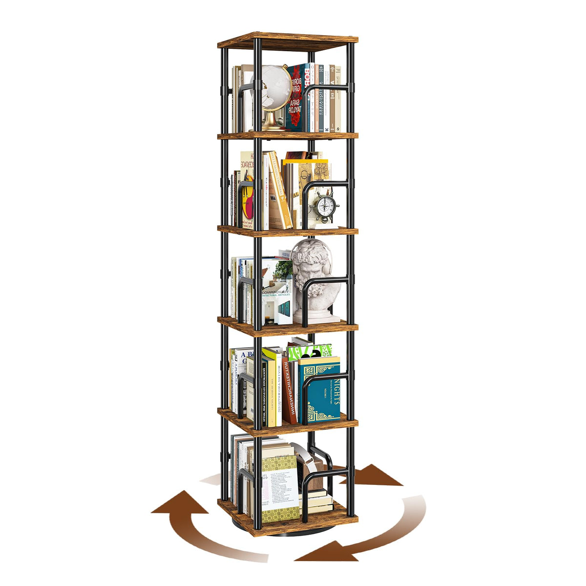 5-Tier Rotating Bookshelf with Safety Rails M5347