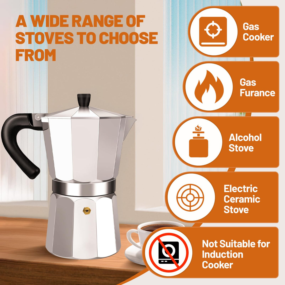 1-2 Cup Aluminum Stovetop Moka Pot Espresso Maker Z295
