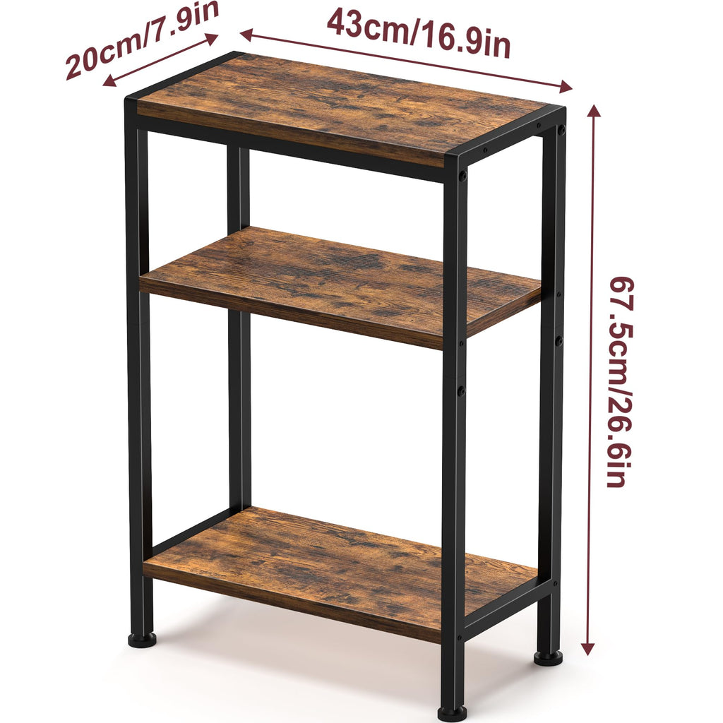 Narrow 3 Tier Slim Side Table Rustic Brown M9443