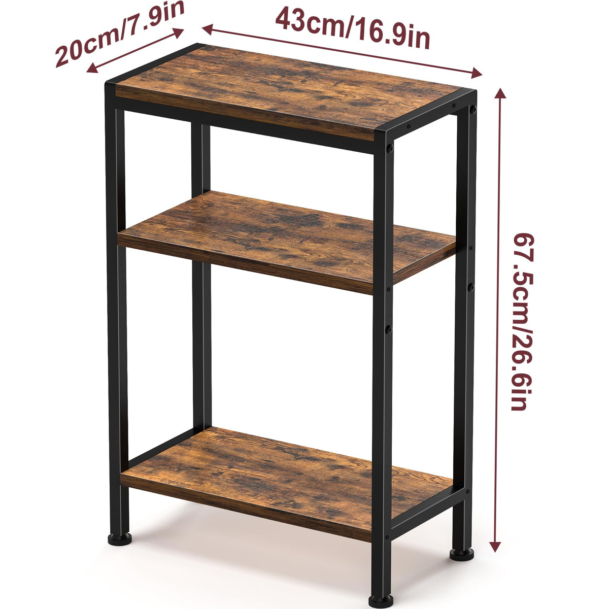 Narrow 3 Tier Slim Side Table Rustic Brown M9443
