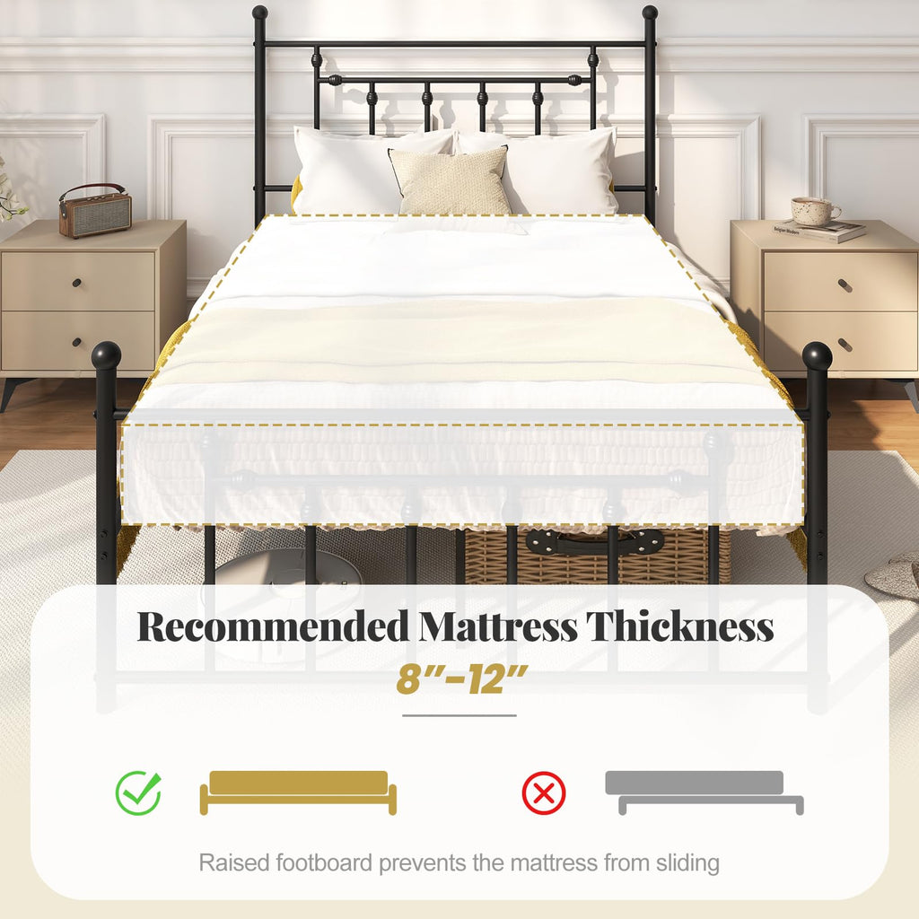 Black Full Size Metal Bed Frame with Headboard & Footboard D255
