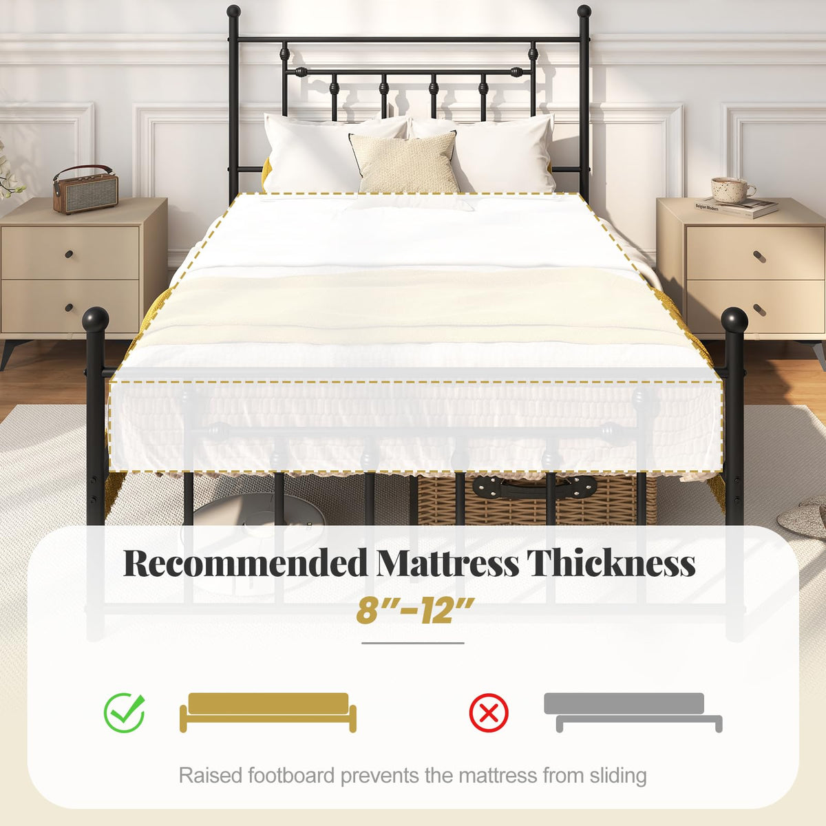 Black Full Size Metal Bed Frame with Headboard & Footboard D255