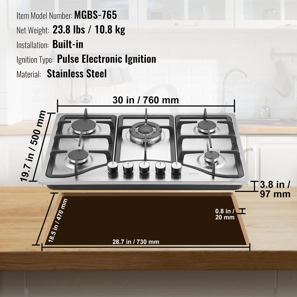 30-inch 5 Burners Stainless Steel Gas Cooktop Z2439