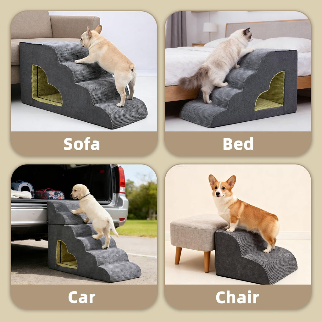 6 Step Non-Slip Grey Dog Stairs H3615