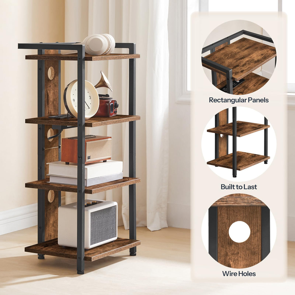 4-Tier Media Stand with Charging Station & LED Light S26012