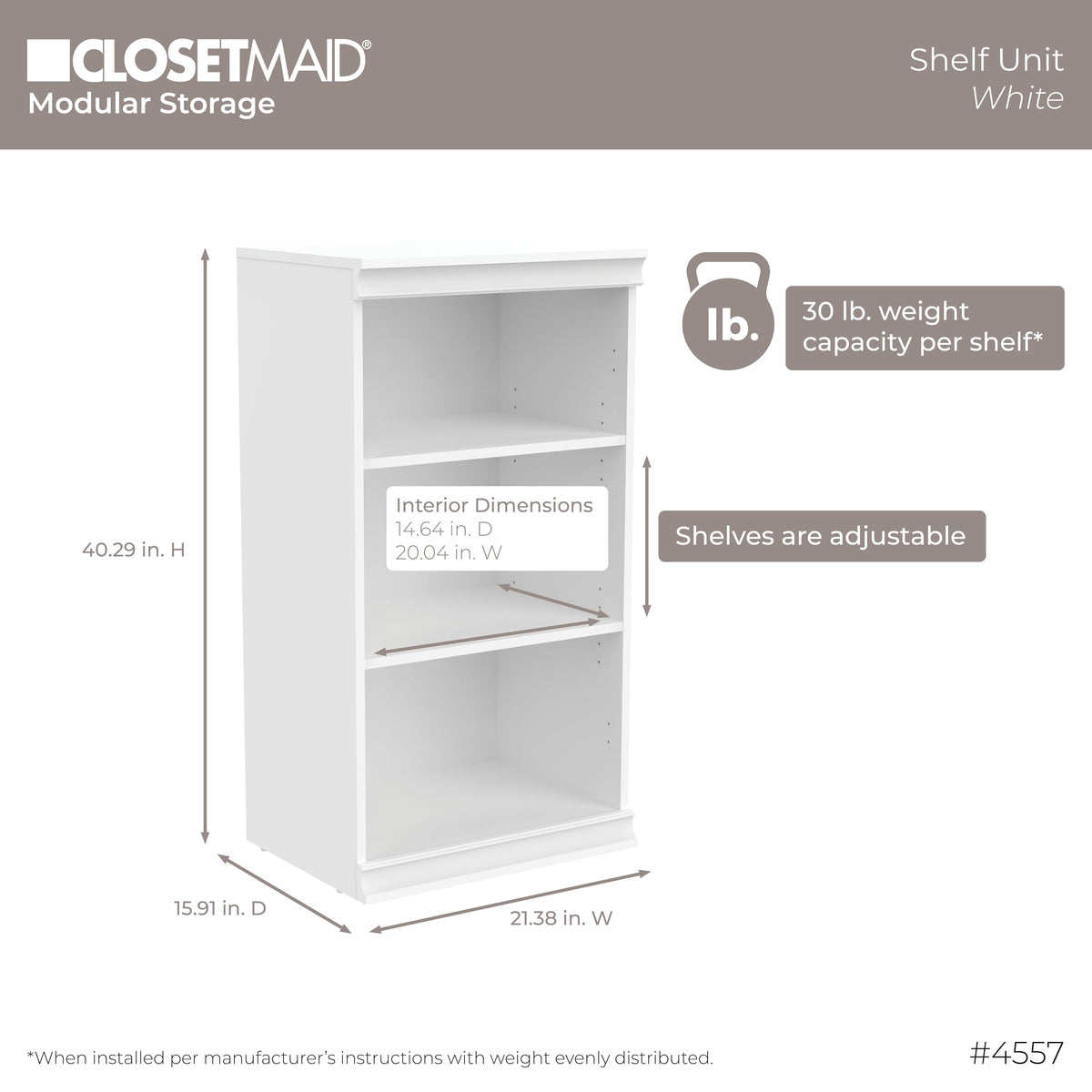White Modular Storage Shelf Unit with 3 Shelves Z36259