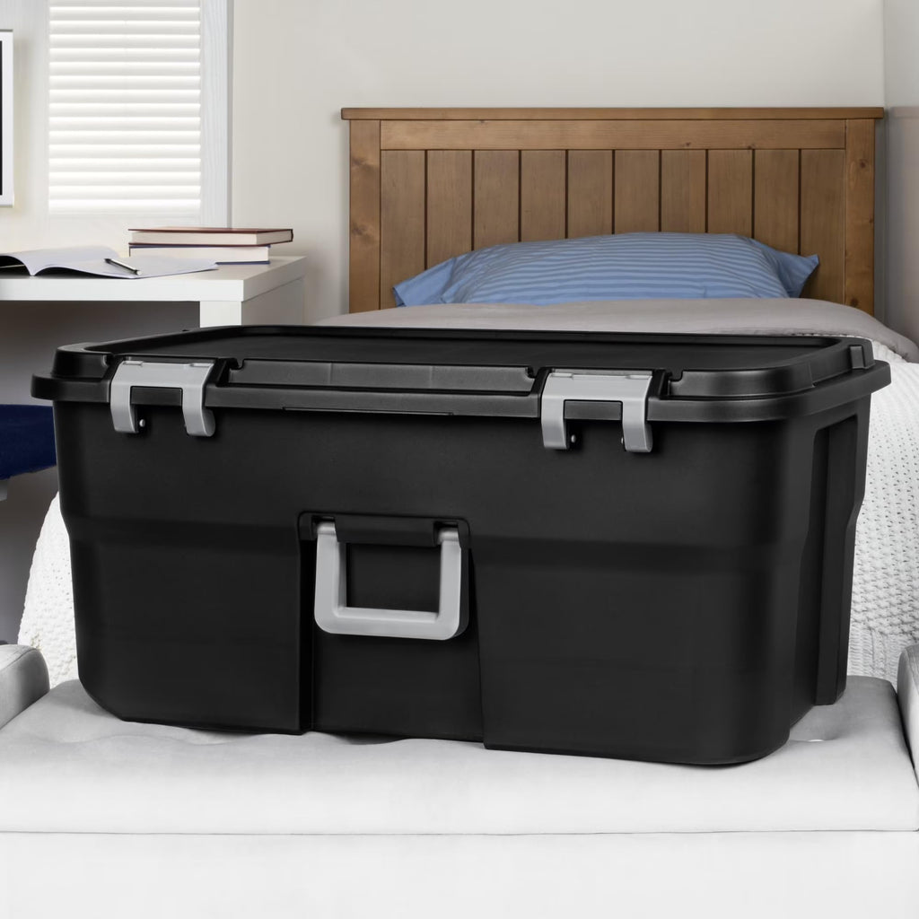 22 Gallon Black Wheeled Plastic Storage Trunk with Lids W196699