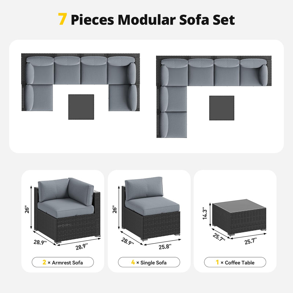 7 Piece Wicker Rattan Outdoor Sectional Sofa Set D234