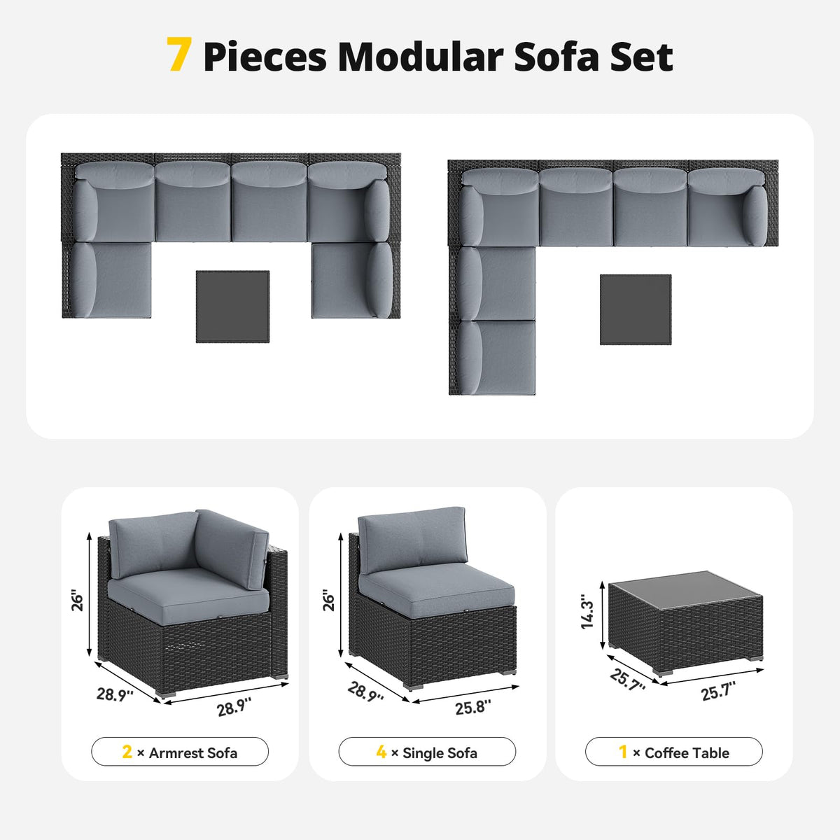 7 Piece Wicker Rattan Outdoor Sectional Sofa Set D234