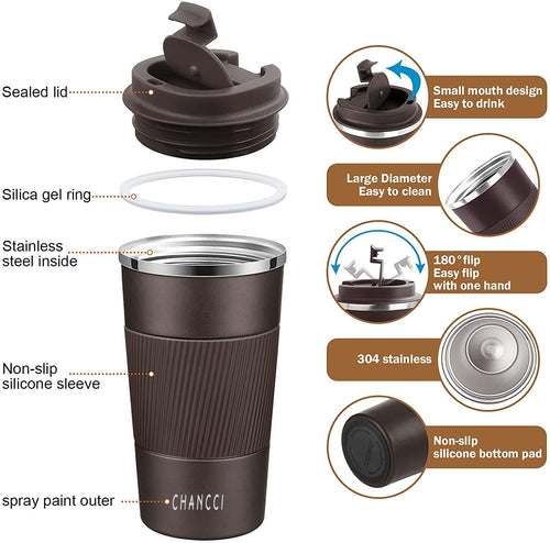 16 oz Insulated Stainless Steel Travel Coffee Mug with Screw Lid R8545