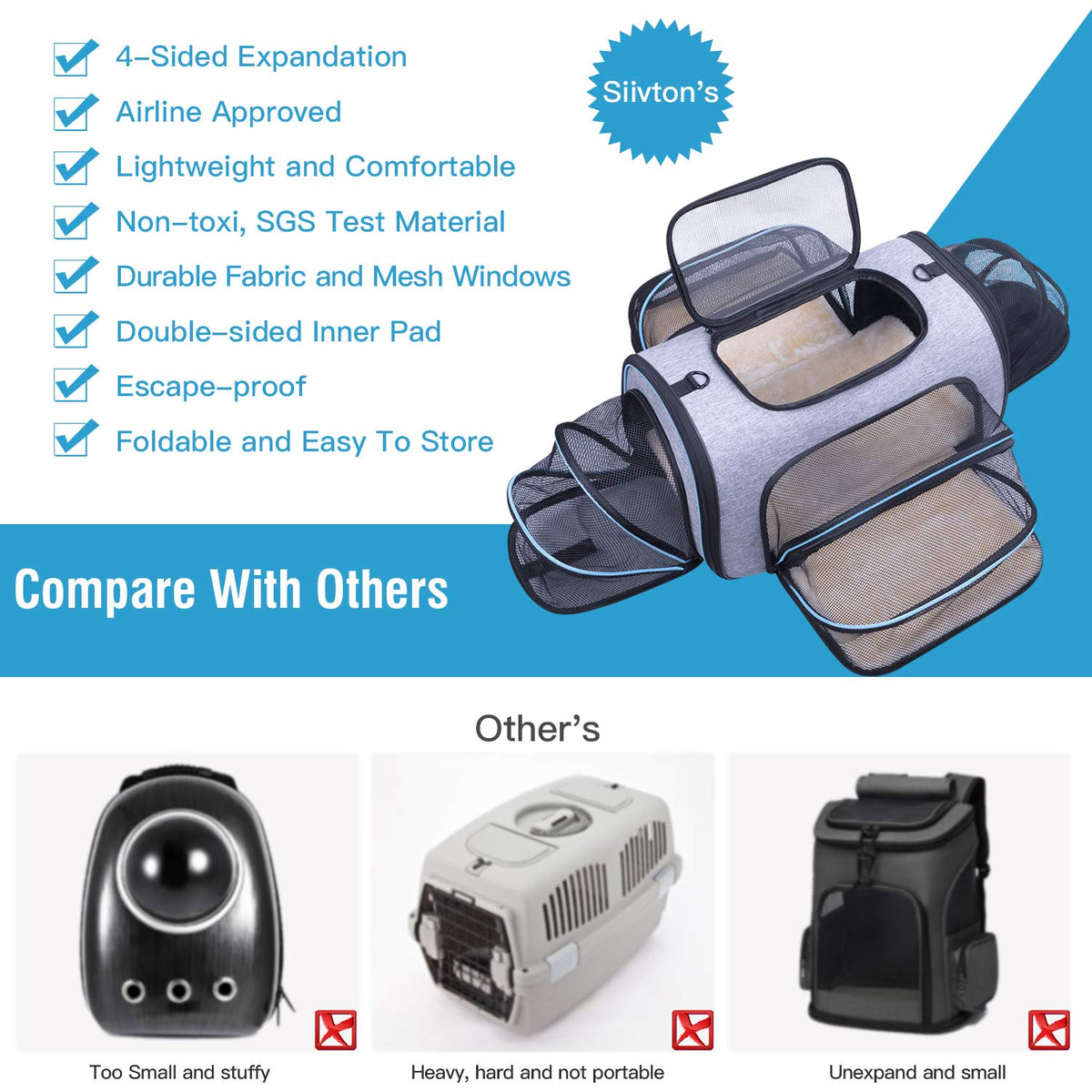 Airline Approved Expandable Soft Sided Pet Carrier with Fleece Pad Y132439