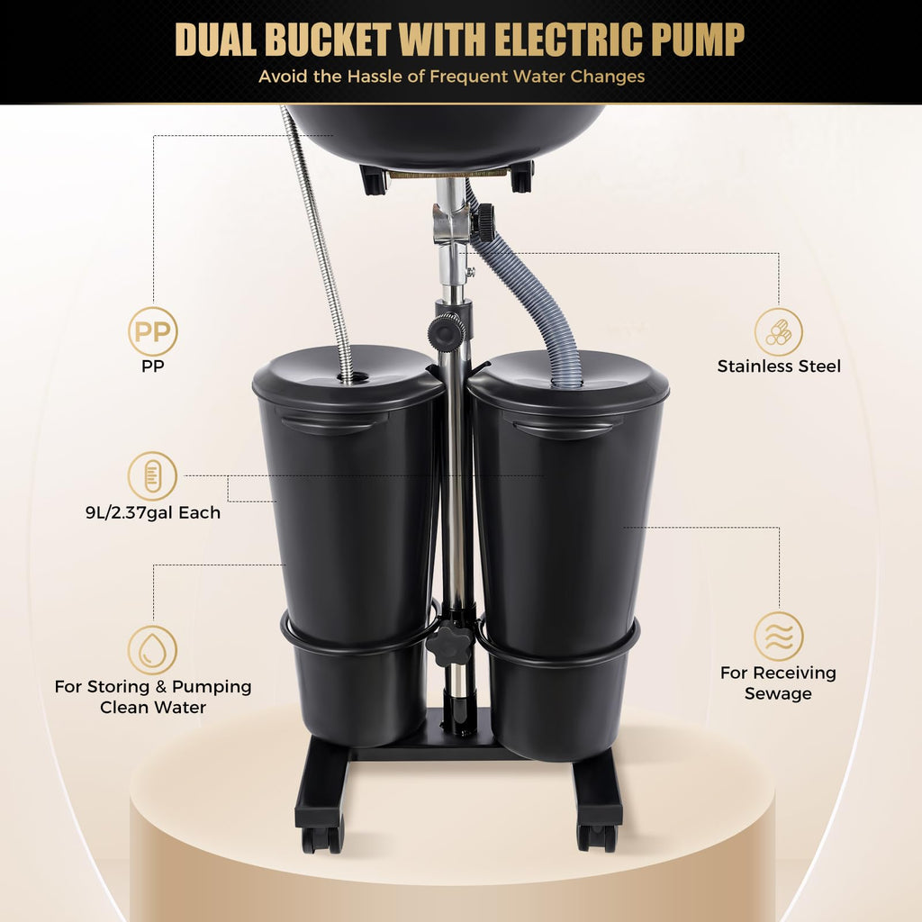 Black Portable Shampoo Bowl with 2 Bucket and Drain Hoses G93176