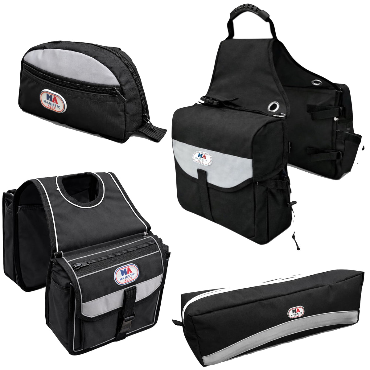 4-Piece Nylon Saddle Bag Set with Horn Bag, Cantle Bag & Pommel Bag N148502