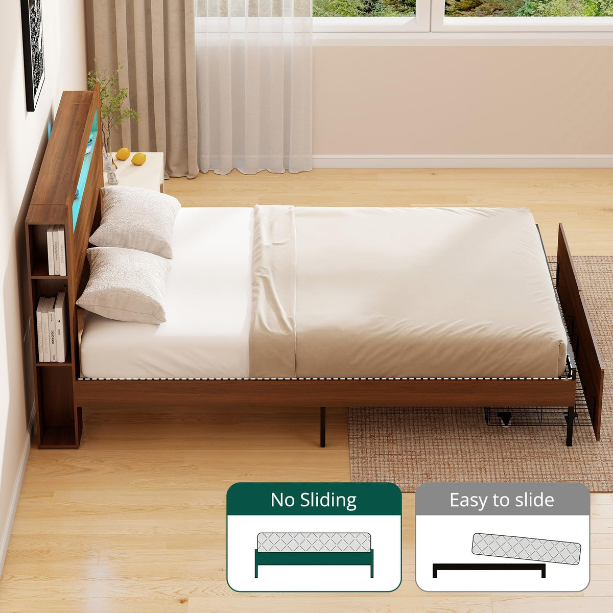 Wood Bed Frame Full with 2 Storage Drawers V506515
