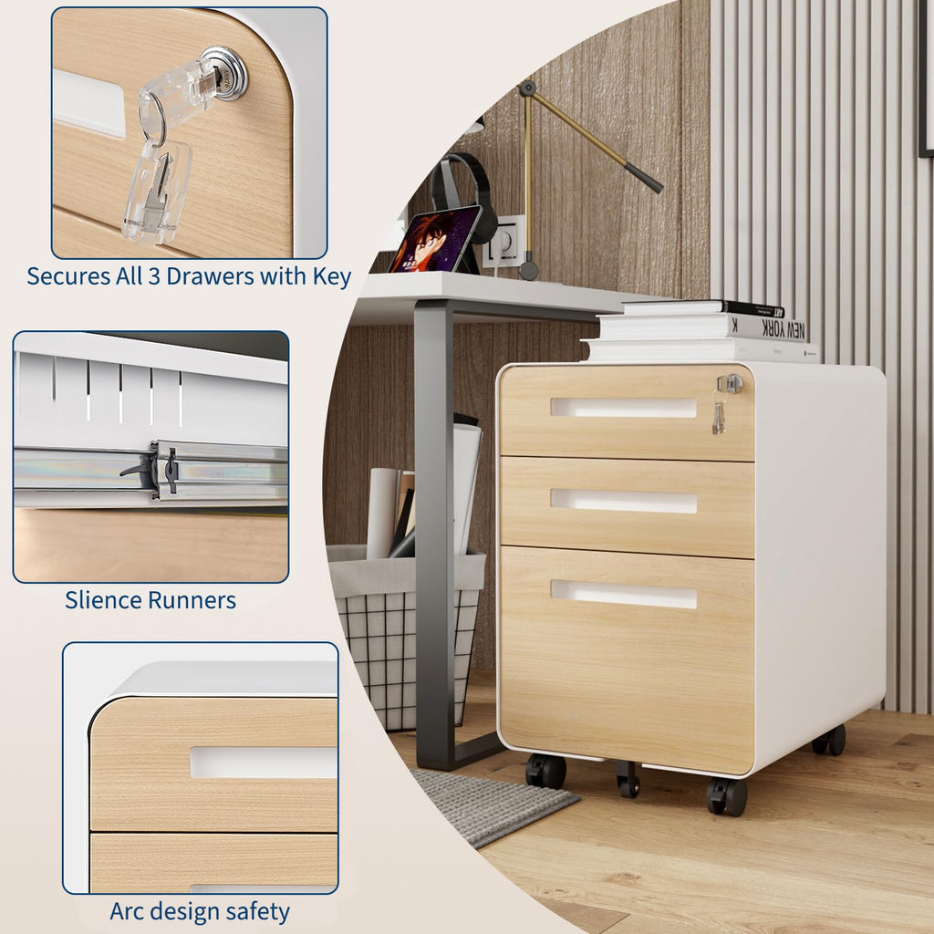3 Drawer Mobile Metal File Cabinet with Lock L70816