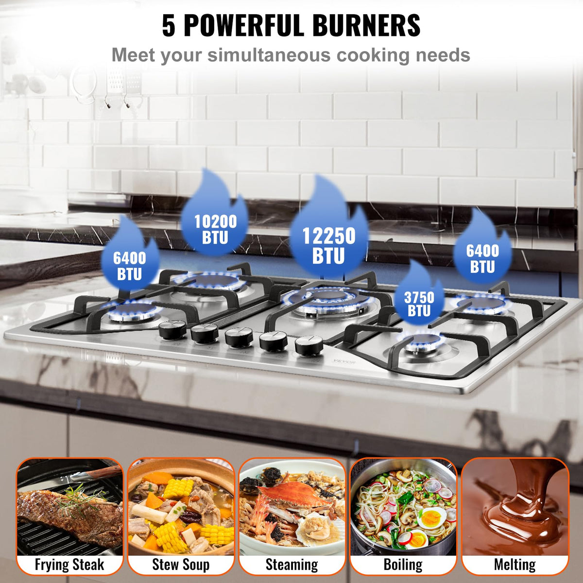30-inch 5 Burners Stainless Steel Gas Cooktop Z2439