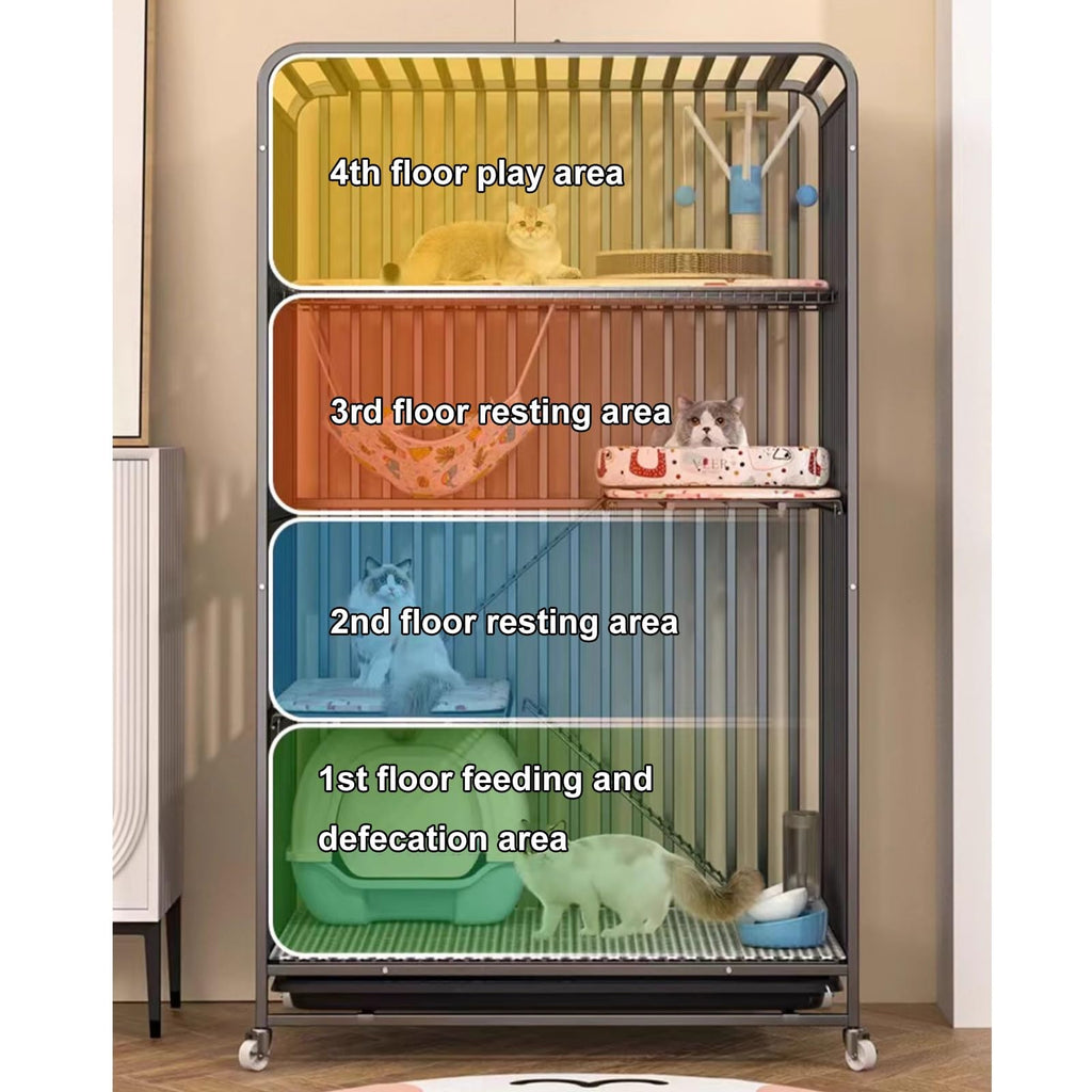 4 Tier Cat Cage with Litter Box and Wheel D3022