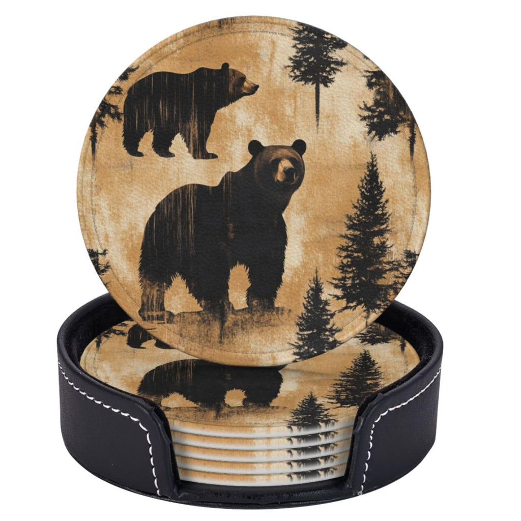 Black Leather Coasters with Holder F277