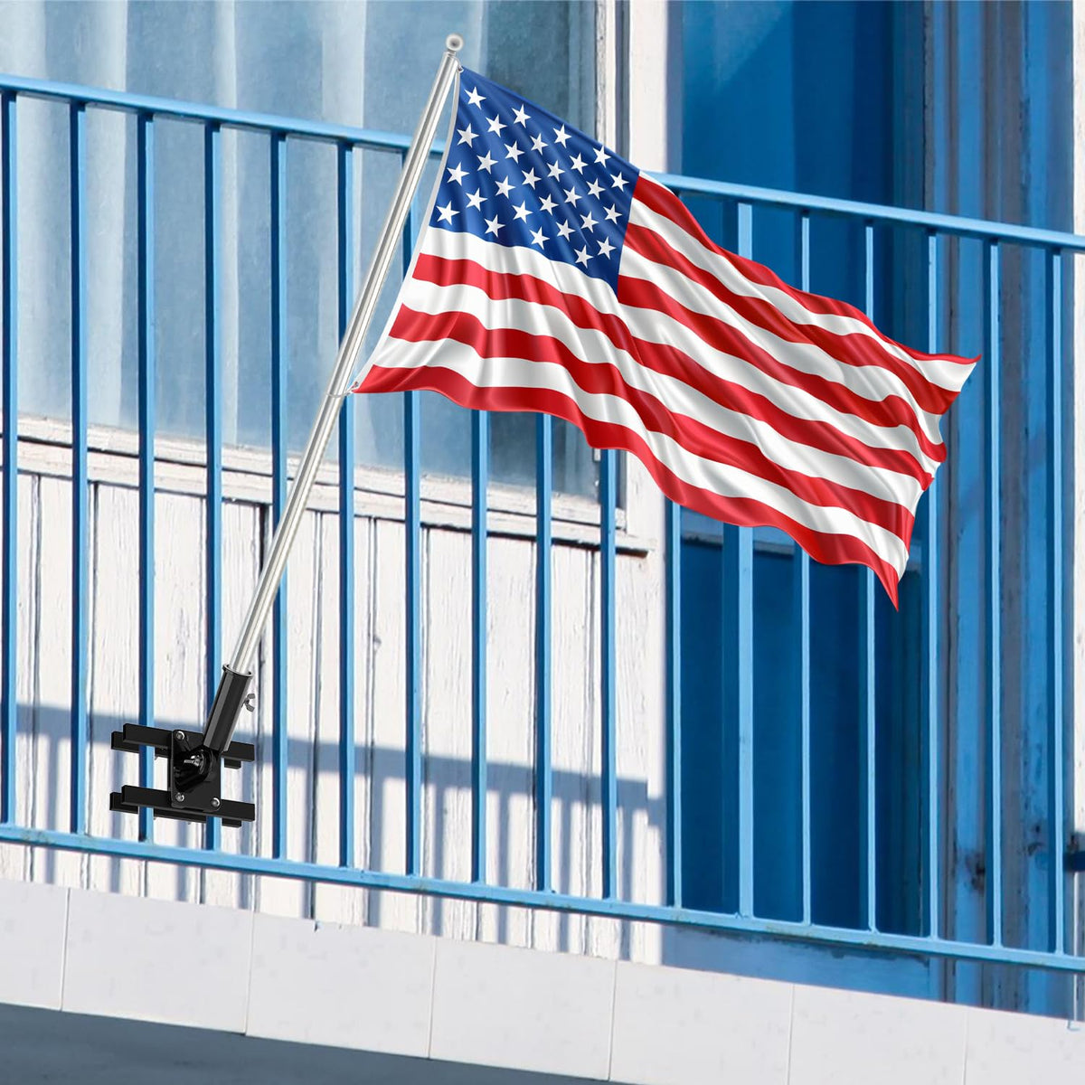 White Flagpole Mount for Round and Square Railing A76914