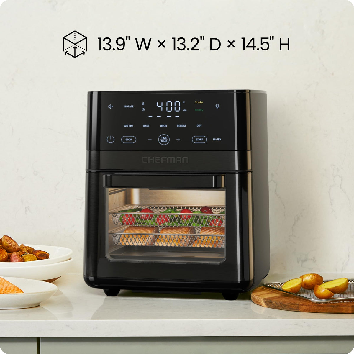 XL 14-Quart Multifunctional Air Fryer with Touchscreen Controls, Rotisserie, Food Dehydrator, Convection Oven – Black T271