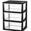 Black 3 Drawer Plastic Storage Tower with Clear Bins K6210