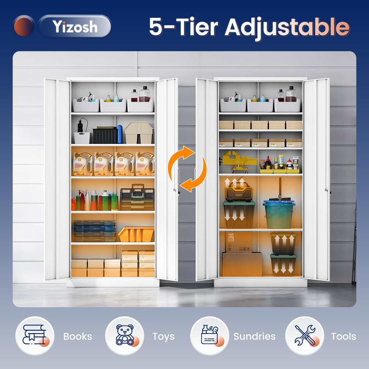 White Metal Storage Cabinet with 2 Doors and 5 Adjustable Shelves B782981
