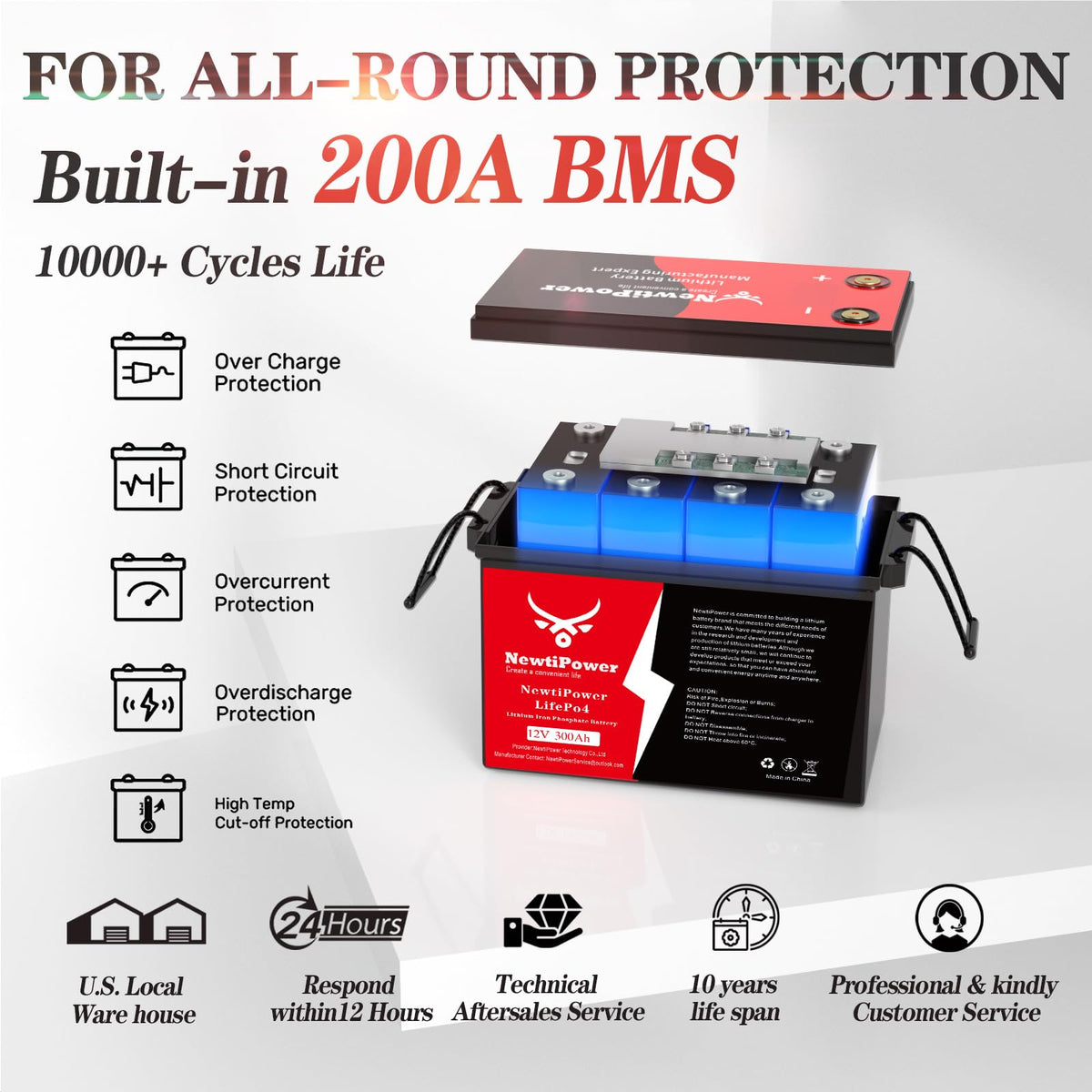 12V 330Ah LiFePO4 Battery with 200A BMS M482
